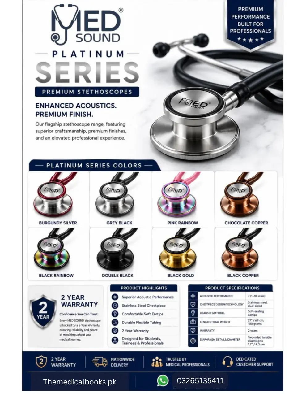 MedSound Platinum Series MS-11 Stethoscope Premium Acoustic Stethoscope for Medical MedSound Platinum Series MS-11 Stethoscope Premium Acoustic Stethoscope for Medical
